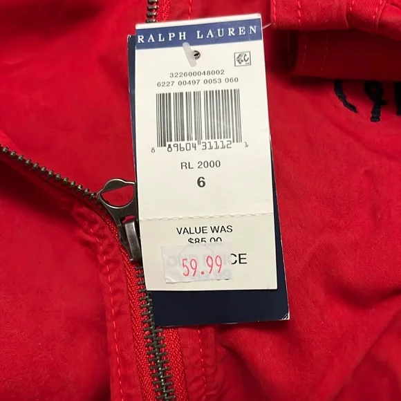 NWT Boys Ralph Lauren Hooded Jacket size 6.